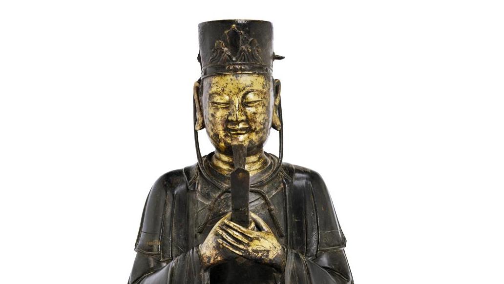Chine, dynastie Ming (1368-1644), importante statue de Wenchang Wang en bronze partiellement... Wenchang Wang, un dieu lettré en bronze de la dynastie Ming 
