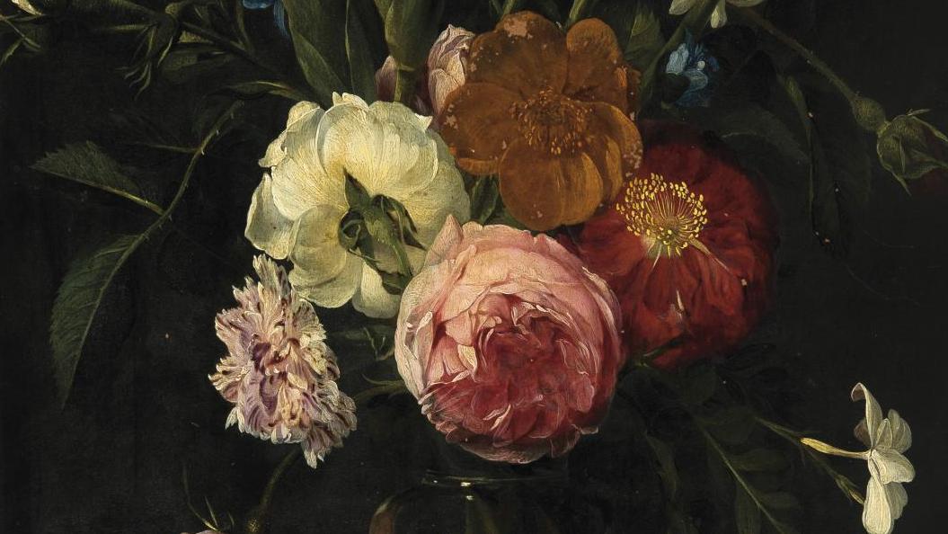Daniel Seghers (1590-1661), Vase de fleurs sur un entablement, huile sur cuivre,... Bouquet idéal pour un beau final