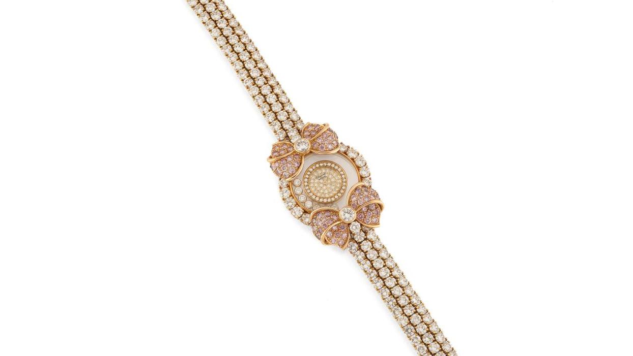 Chopard «Happy Diamonds», montre-bracelet de dame en or jaune, diamants roses et... Une collection de montres et bijoux éblouissante 