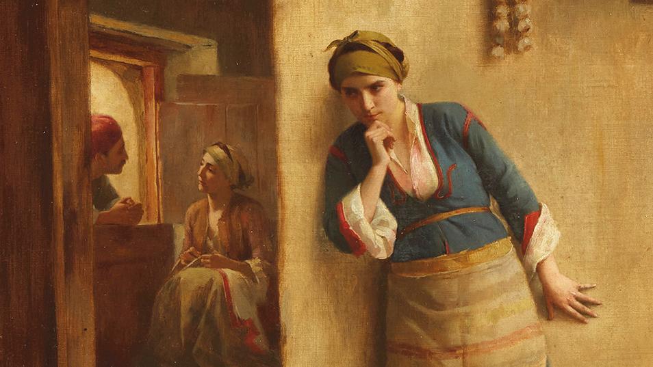 Théodore Jacques Ralli (1852-1909), L’Indiscrète, Megara (Grèce), huile sur toile,... Une indiscrétion de Théodore Jacques Ralli récompensée