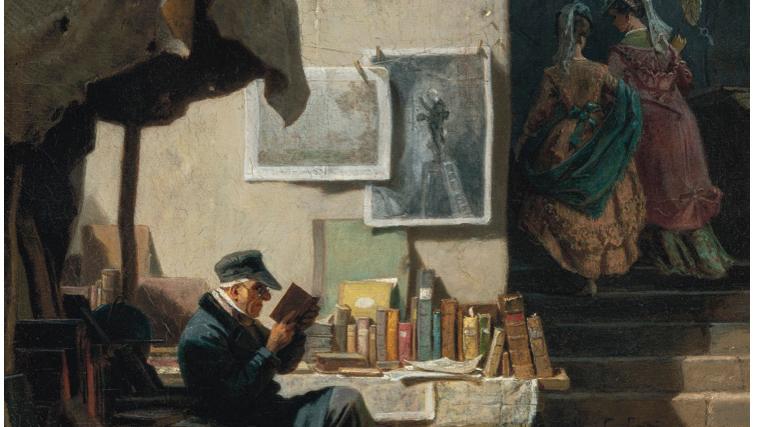Carl Spitzweg (1808-1885), L’Antiquaire et deux femmes, vers 1856, huile sur toile,... Les petits riens de Carl Spitzweg
