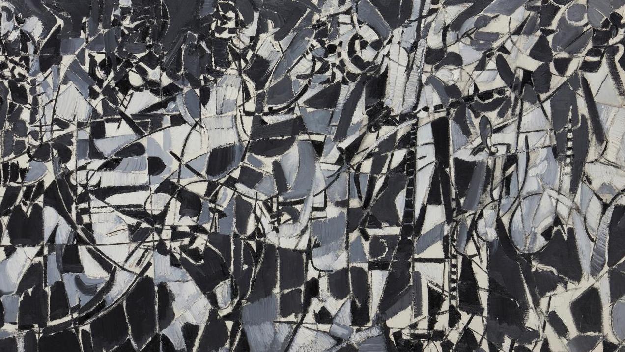 André Lanskoy (1902-1976), Sans titre, huile sur toile signée, 97 x 196 cm. Estimation... André Lanskoy en noir et gris