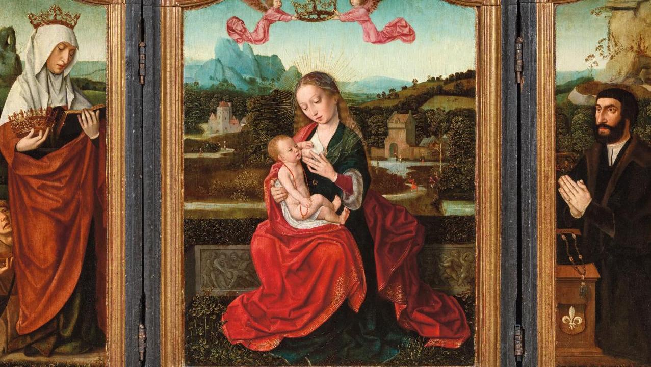 Maître du Saint-Sang (après 1480-après 1525),Triptyque de la Vierge à l’Enfant avec... Un triptyque du Maître du Saint-Sang