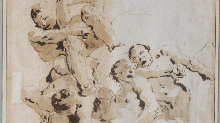 Giovanni Battista Tiepolo (1696-1770), Étude de figures plafonnantes, plume et encre... Tiepolo, vision dantesque sur papier 