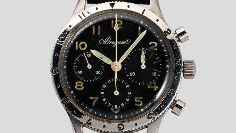 Breguet, montre chronographe Type XX n° 1888, 1955, en acier, mouvement mécanique,... Breguet ou Rolex, des montres pour l’action
