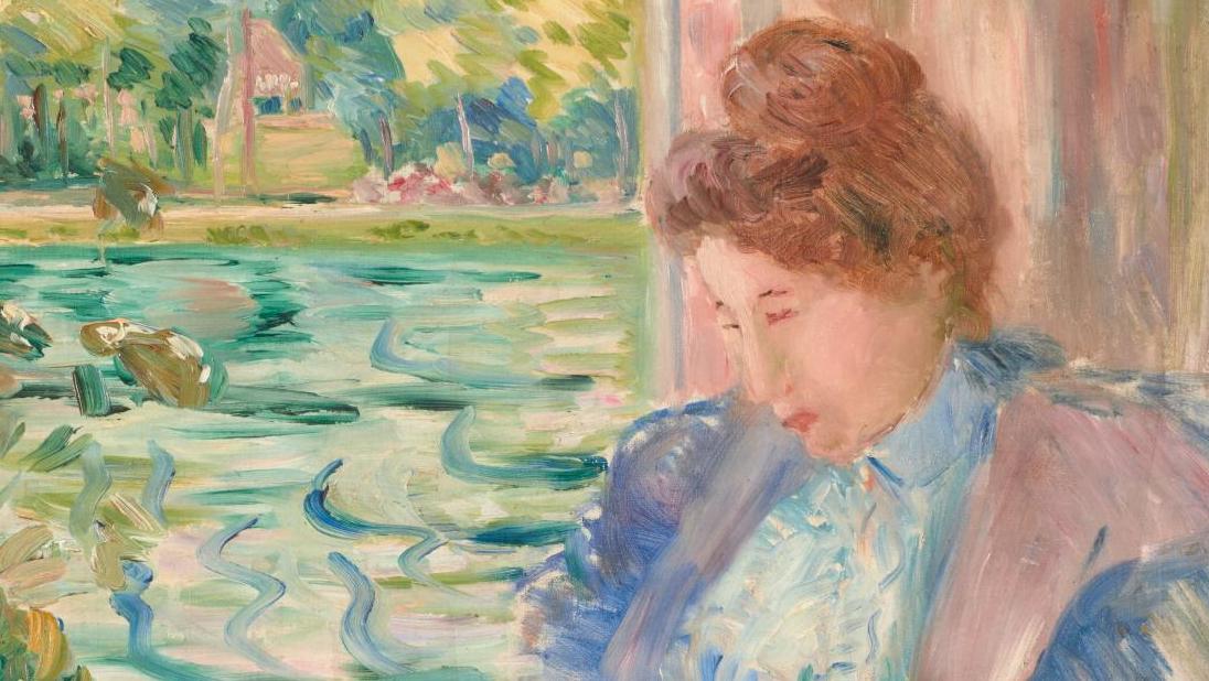 Julie Manet (1878-1966), Femme lisant à la fenêtre devant un lac, huile sur toile,... La peinture en héritage avec Julie Manet et Augustin Rouart
