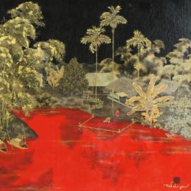 Tran Phuc Duyen en laque rouge et or - Panorama (avant-vente)