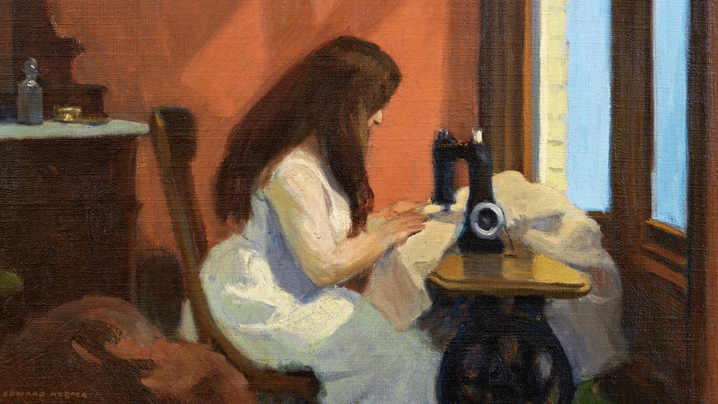 Edward Hopper (1882-1967), Girl at a Sewing Machine, vers 1921, huile sur toile (détail),... À la conquête de l’art américain