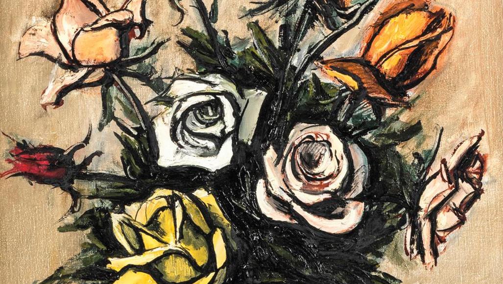 Bernard Buffet (1928-1999), Bouquet de roses variées II, 1976, huile sur toile, 73 x 50 cm.Adjugé :... Buffet et les ténors de la peinture du XXe