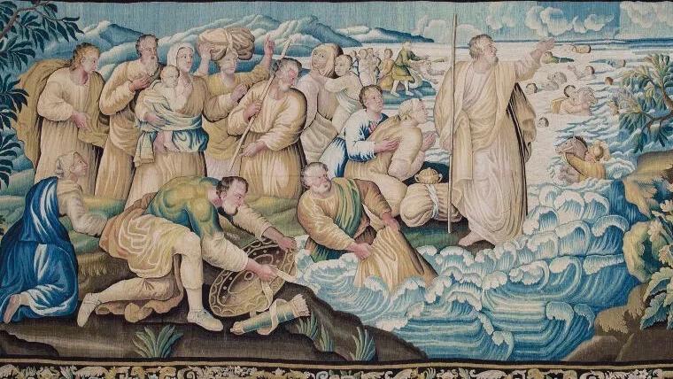 Milieu du XVIIe siècle, manufacture royale d’Aubusson, Moïse et la traversée de la... Moïse dans une tapisserie d'Aubusson