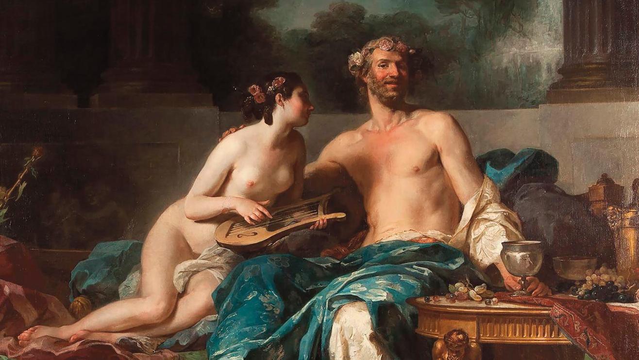 Jean-Bernard Restout (1732–1797), Les Plaisirs d’Anacréon, huile sur toile, 199 x 254 cm.... Restout ou l'ode aux plaisirs dionysiens