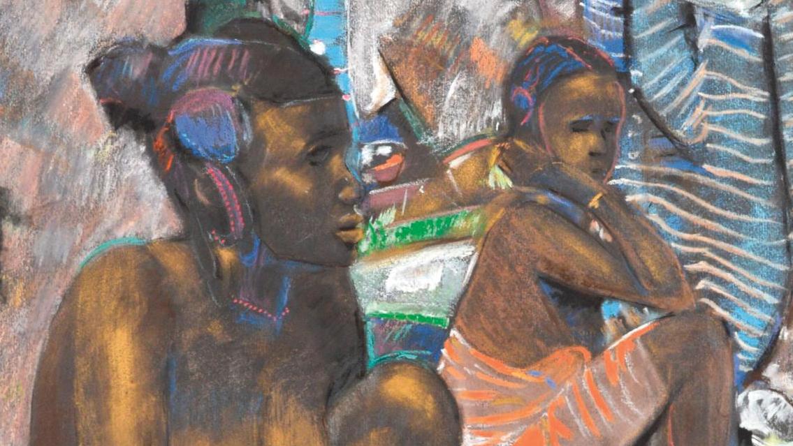 Jacques Majorelle (1886-1962), Scène de marché en Guinée, 1948, pastel sur papier... Majorelle aux couleurs de la Guinée