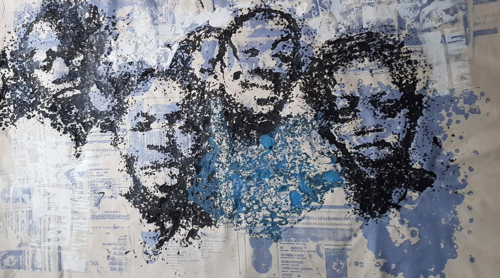 Yéanzi (né en 1988), Colloquium 1, 2018, plastique fondu sur tissu imprimé, 130 x 200 cm.