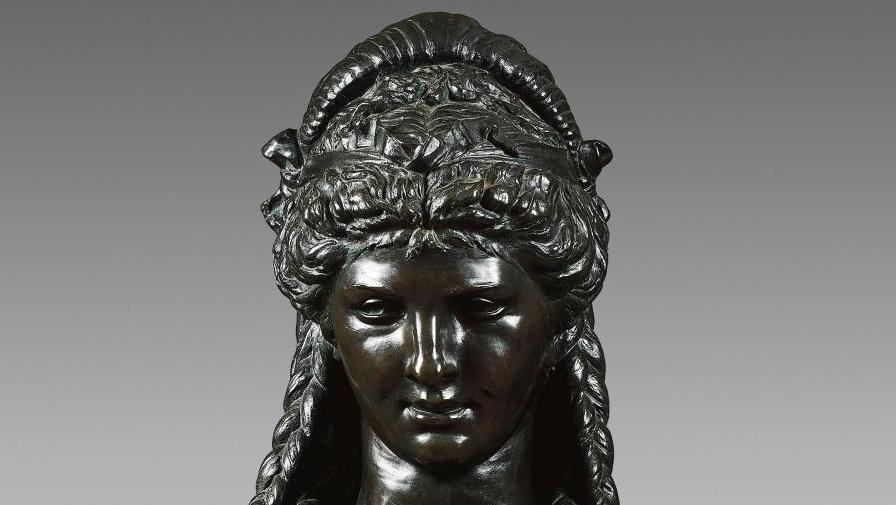 Albert-Ernest Carrier-Belleuse (1824-1887), buste de femme coiffée d’un masque symbolisant... Les deux visages d’un inédit de Carrier-Belleuse