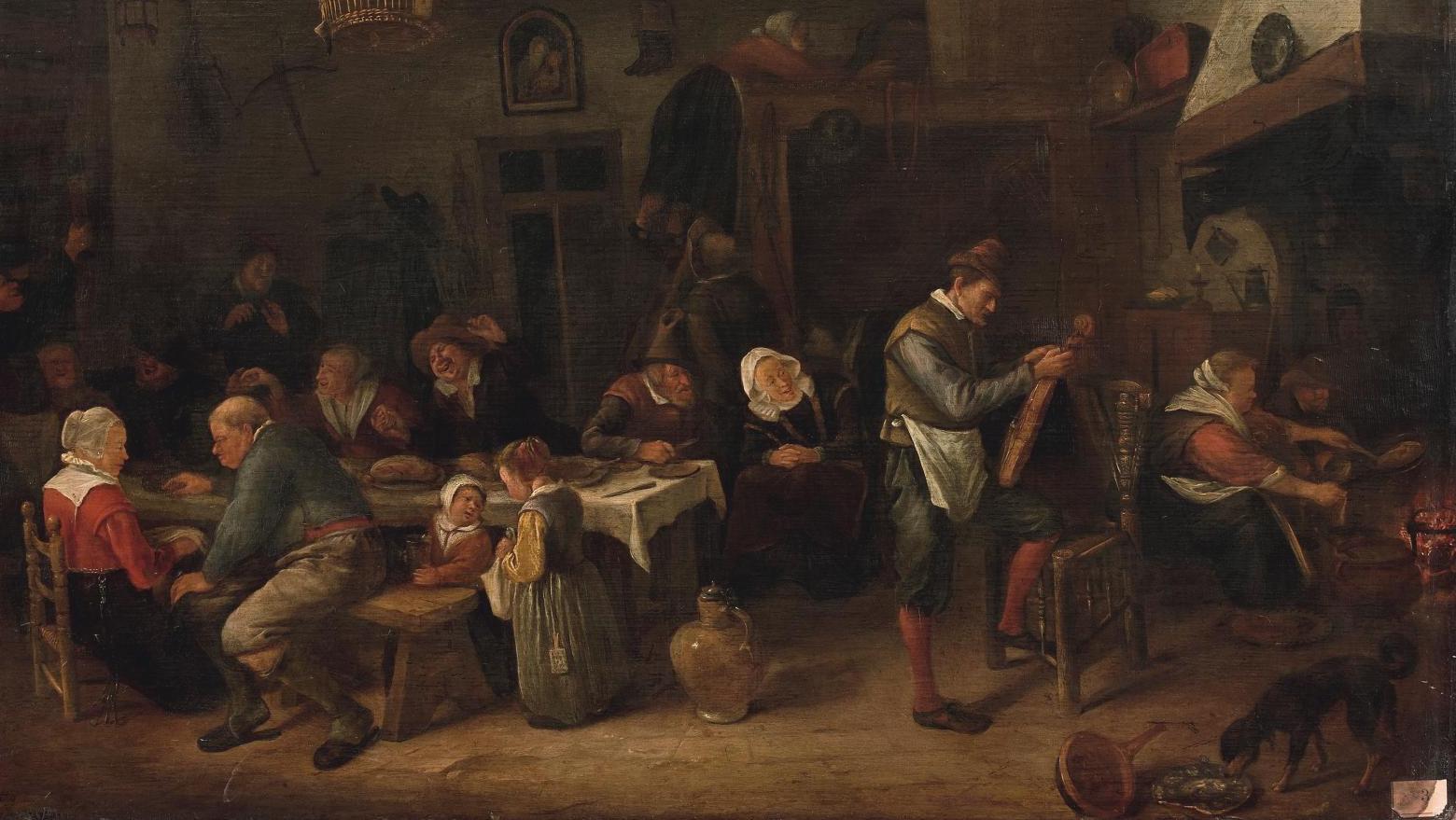 Jan Steen (1626 -1679), Paysans dans une auberge, panneau de chêne non parqueté,... Un festin de crêpes