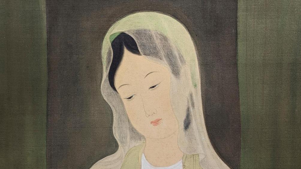 Mai-Thu (1906-1980), Maternité dans un intérieur, 1912, peinture sur toile de soie... Succès pour une maternité profane de Mai-Thu