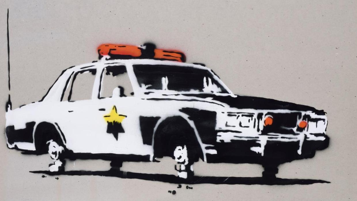 Banksy (né en 1975), Police Car, 2003, 73 x 105 cm, peinture aérosol et technique... Banksy, millésime 2003 gagnant