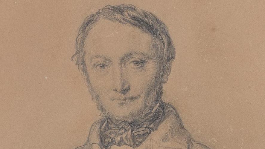 Théodore Chassériau (1819-1856), Monsieur Jean Marc Gras, assis un gant à la main,... Deux dessins de Chassériau justement salués