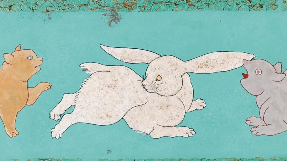 Lap, frise de trois animaux, carton de Léonard Tsuguharu Foujita (1886-1968), panneau... Le Lap au service de Foujita