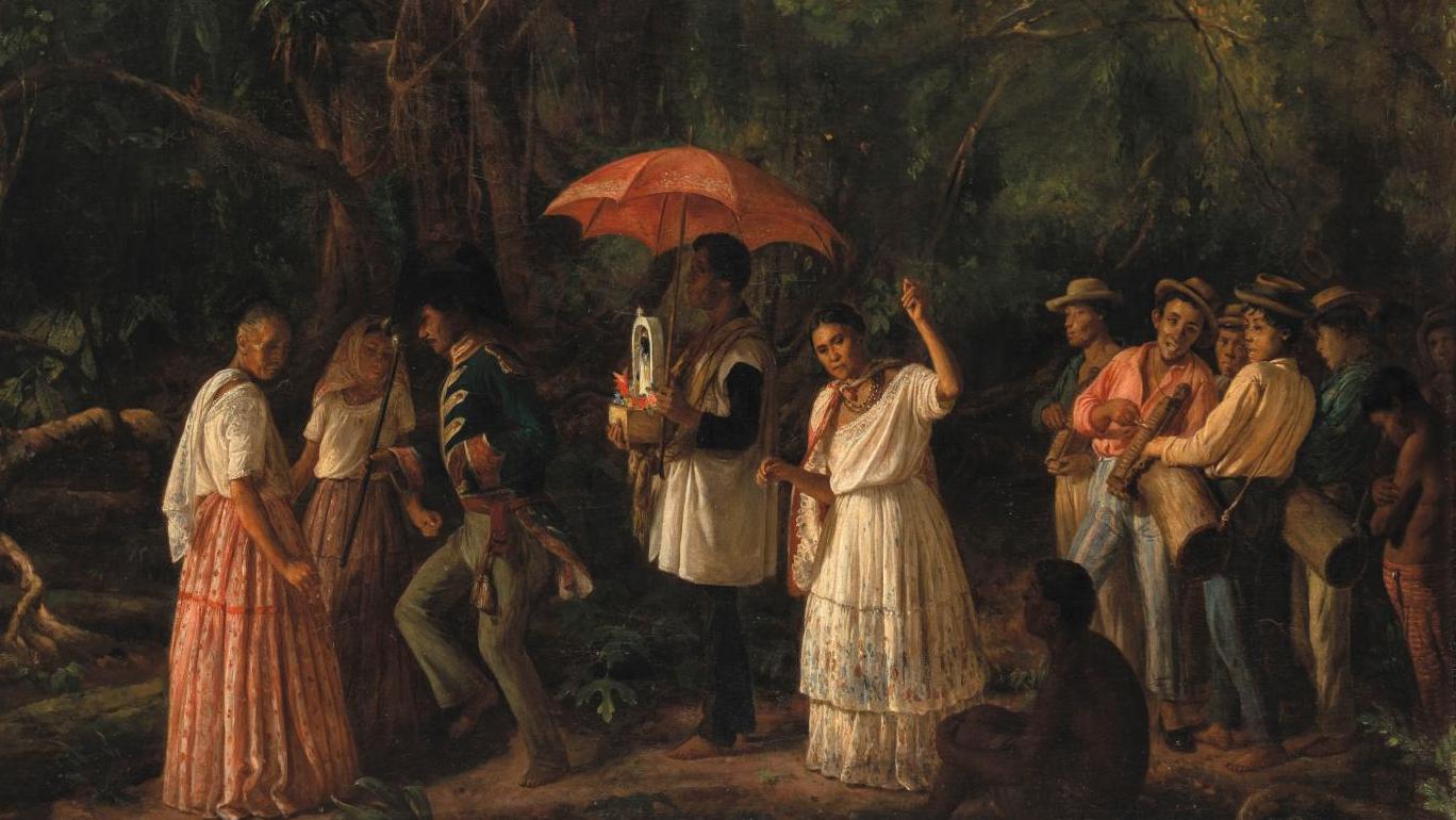 François-Auguste Biard (1799-1882), Cérémonie de la fête de Saint-Benoît chez les... Fête chrétienne en Amazonie