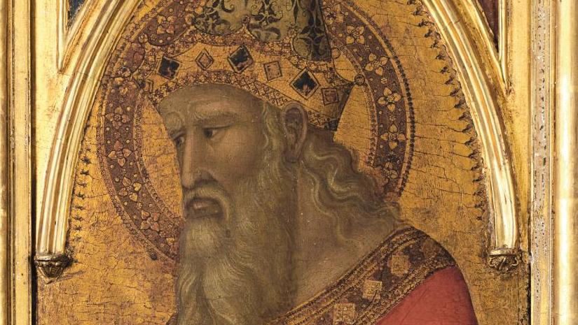 Pietro Lorenzetti (active in Siena from 1306 to 1345), Saint Sylvester, tempera paint...  Extremely Rare Paintings by Pietro Lorenzetti on Sale in Paris