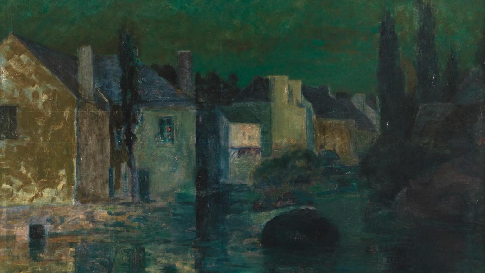 Émile Jourdan (1860-1931), Vue nocturne à Pont-Aven, huile sur toile, 81 x 97 cm.Estimation :... Une nuit à Pont-Aven avec Émile Jourdan