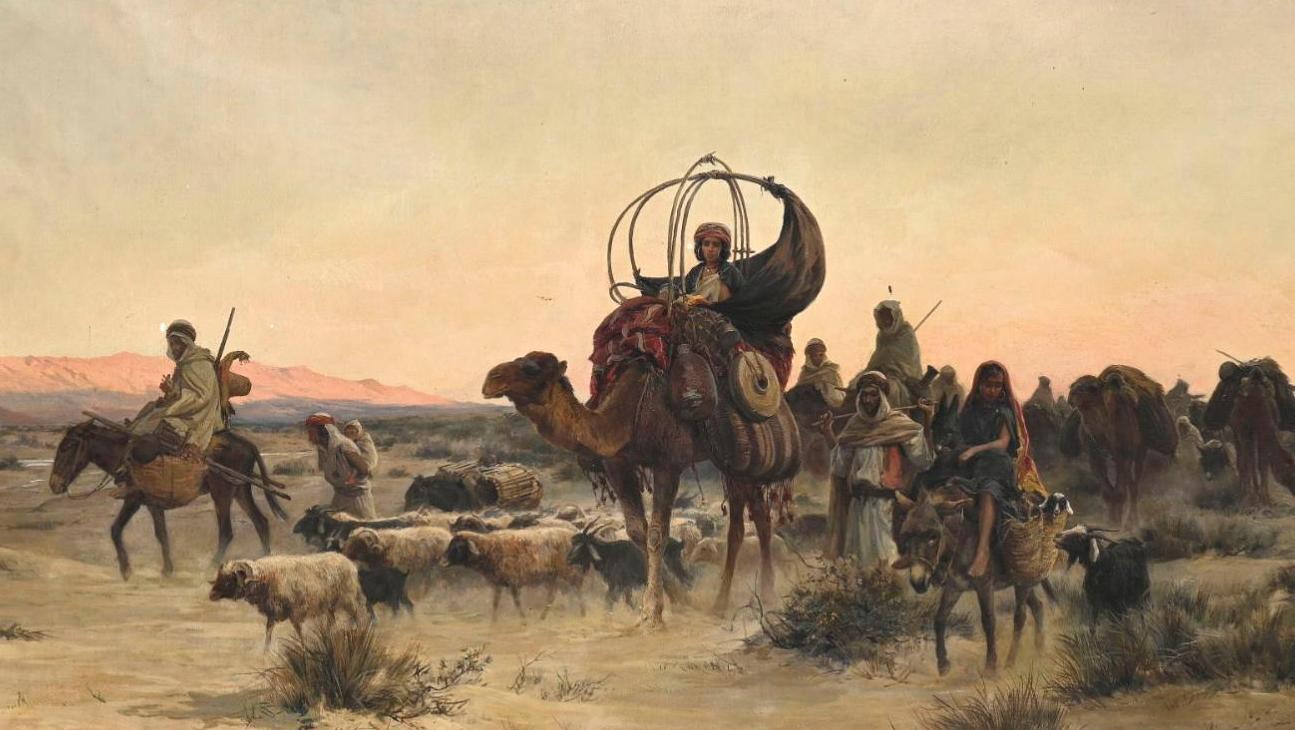 Eugène Girardet (1853-1907), La Caravane, 1882, huile sur toile, 79 x 131 cm. Adjugé :... La caravane de Girardet passe... haut la main