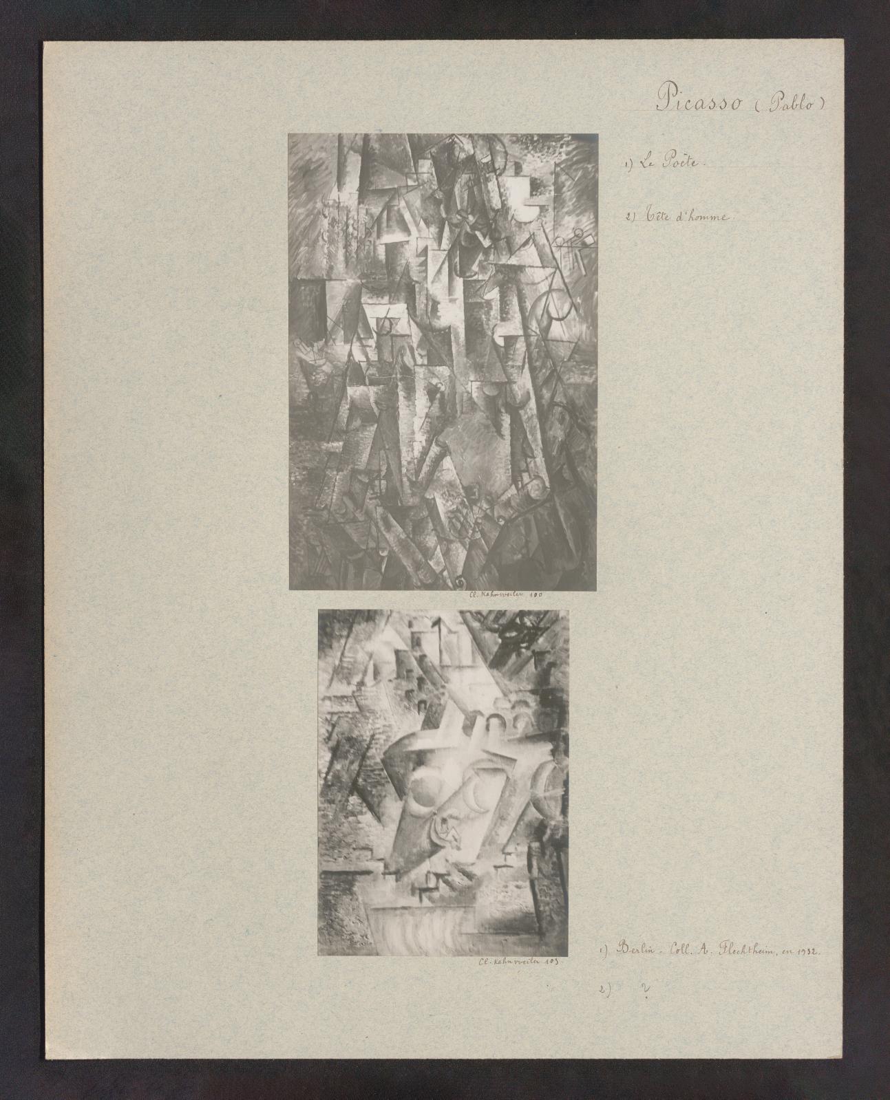 Pablo Picasso (1881-1973), Le Poète et Tête d’homme. Clichés Kahnweiler nos 100 et 103, photographies contrecollées sur carton, 46 x 36 cm