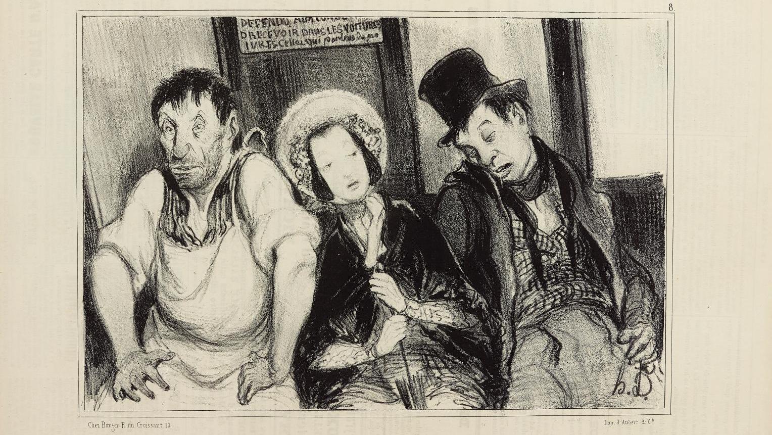 Honoré Daumier (1808-1879), Intérieur d’un omnibus, lithographie, 24,3 x 32,8 cm.... Daumier s’invite chez Balzac à Paris