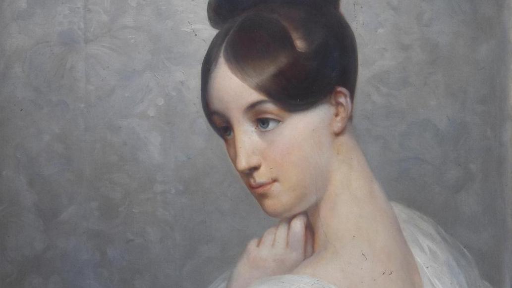 Ary Scheffer (1795-1858), Portrait de madame Valentine Delessert, panneau, signé... Ary Scheffer dans le salon de Valentine Delessert