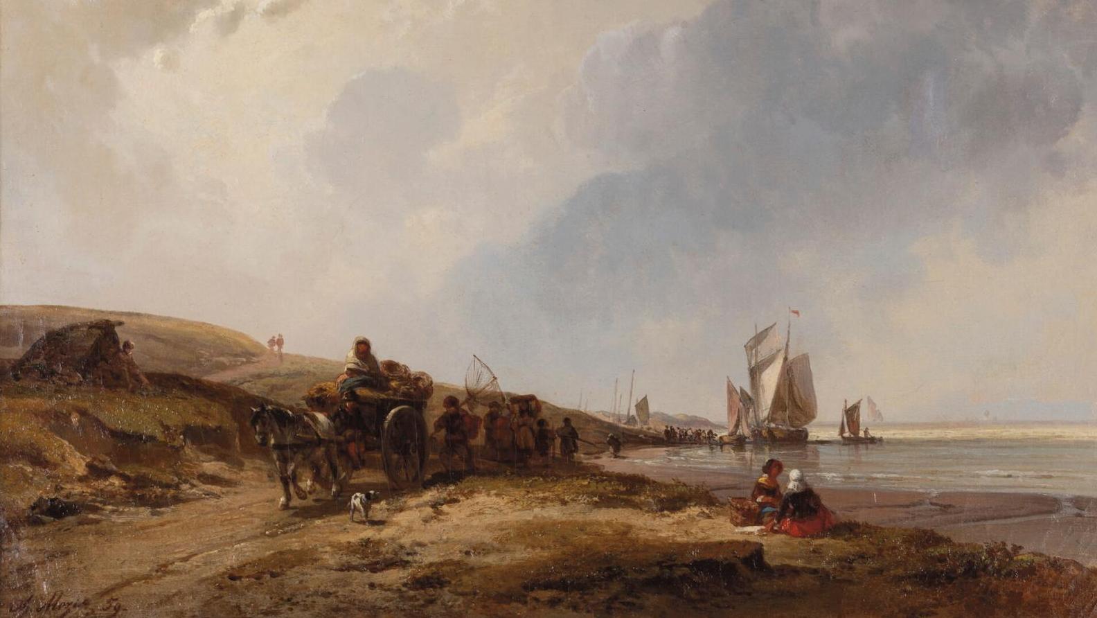 Charles Mozin (1806-1862), La Plage de Scheveningen, 1850, huile sur toile, 37 x 56 cm.... La plage de Scheveningen par Charles Mozin