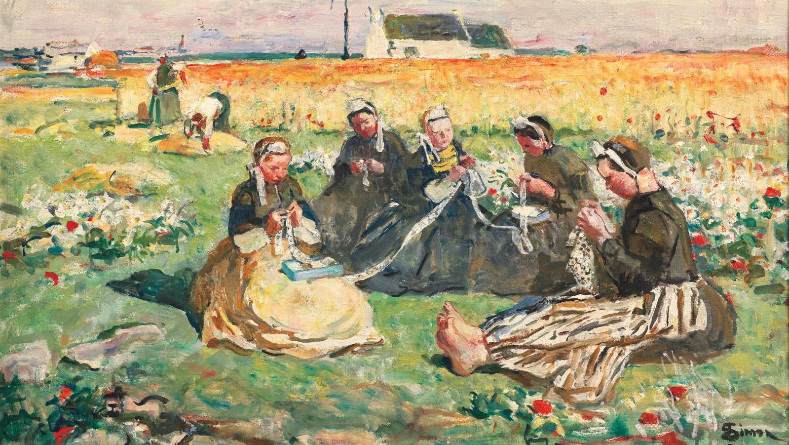 Lucien Simon (1861-1945), Les Brodeuses bigoudènes, toile signée, 61 x 83 cm. Adjugé :... La Bretagne en hiver avec Lucien Simon