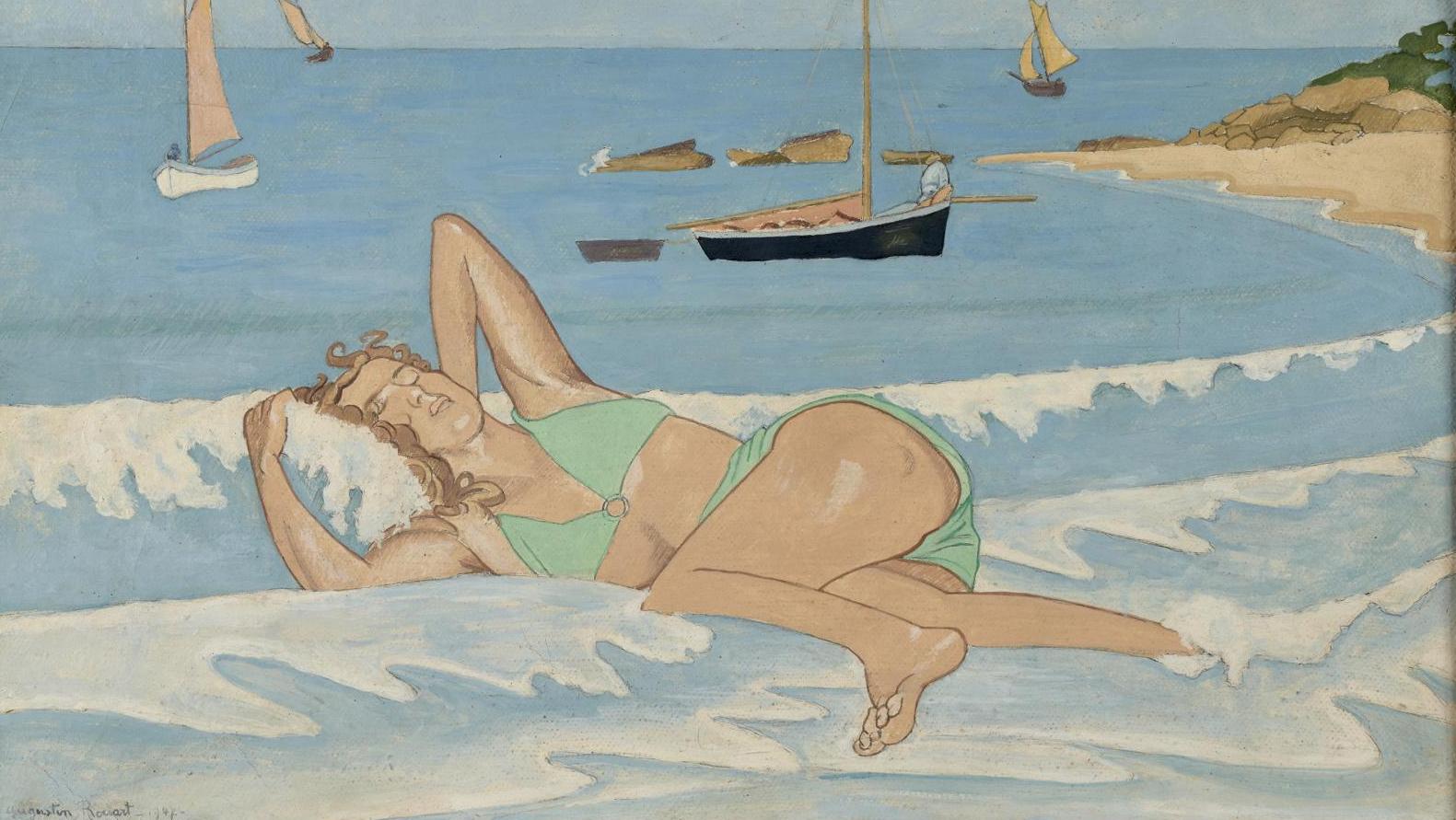 Augustin Rouart (1907-1997), Femme dans les vagues, 1947, tempera sur toile, 38,5... Augustin ROUART