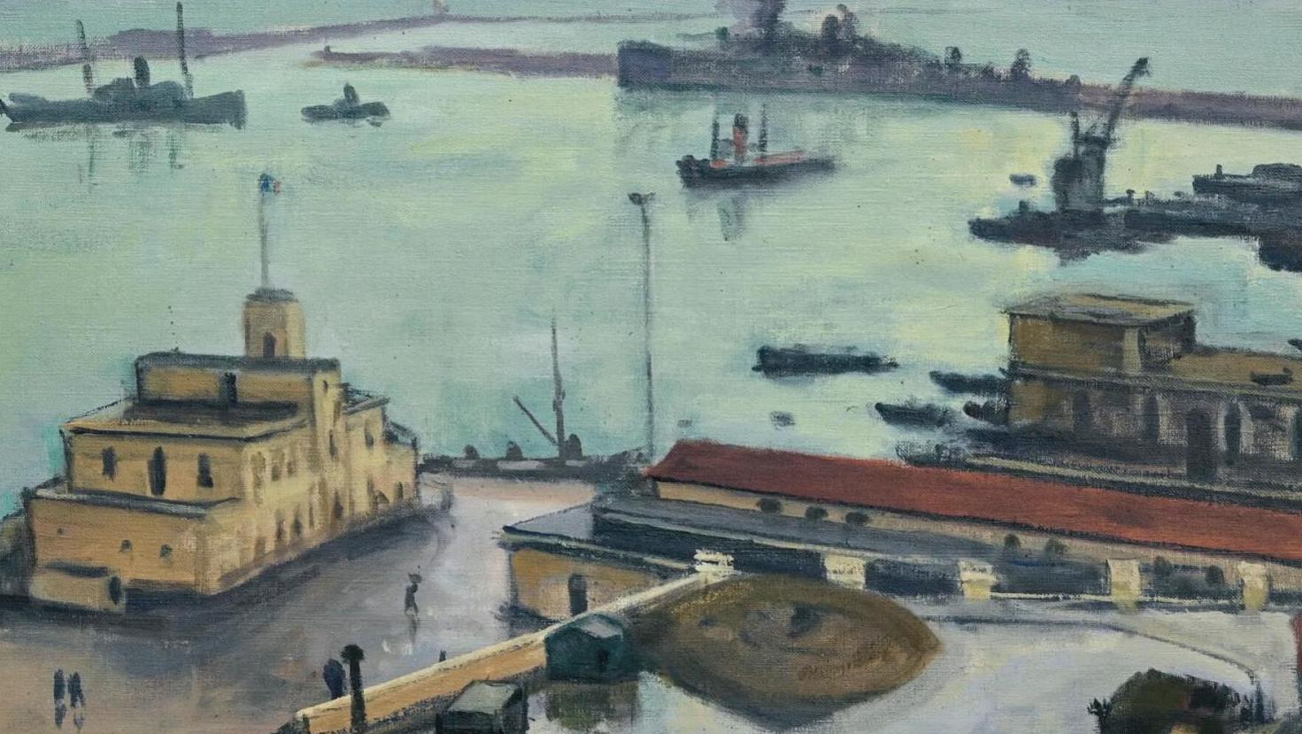 Albert Marquet (1875-1947), Port d’Alger, toile signée, datée au dos « nov 1942 »,... Fenêtre sur le port d’Alger par Marquet 