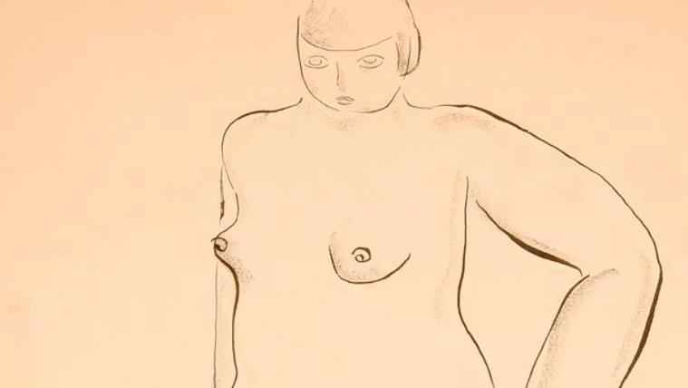 Sanyu (1895-1966), Nu féminin debout, encre sur papier, 45 x 28 cm. Adjugé : 33 ... Sanyu et Sehgal, une question de lignes