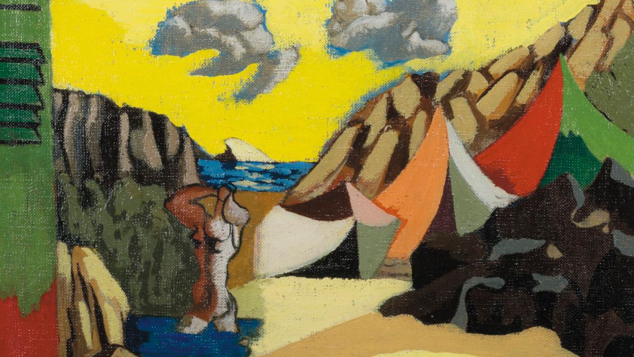 Jean Lurçat (1892-1966), Baigneuse dans un paysage, 1931, huile sur toile, 27 x 35 cm.... Sur la plage avec Lurçat
