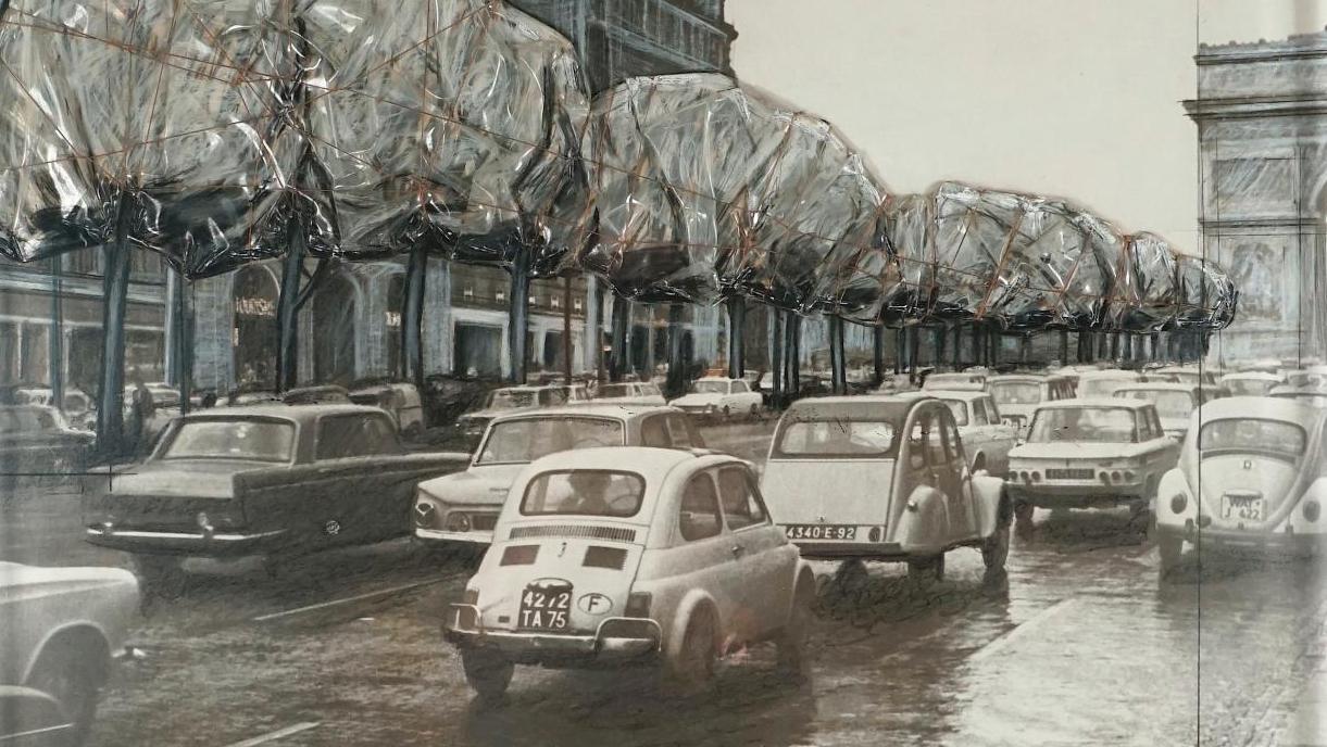 Christo (1935-2020), 380 Wrapped Trees - Projet pour l’Avenue des Champs-Élysées... Les Champs-Élysées façon Christo