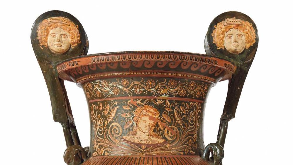 Magna Graecia, Apulian workshop, late 4th century B.C.E., Red-figured volute krater,... Fables and Figures in a Late 4th-Century Apulian Vase