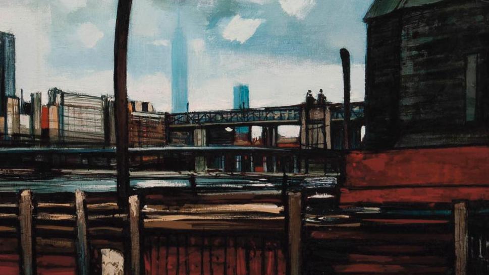 Jean Thomas (1923-2019),  New York, depuis le pont de Brooklyn, 1976, huile sur toile,... Fonds d'atelier Jean Thomas : une vente en gants blancs !