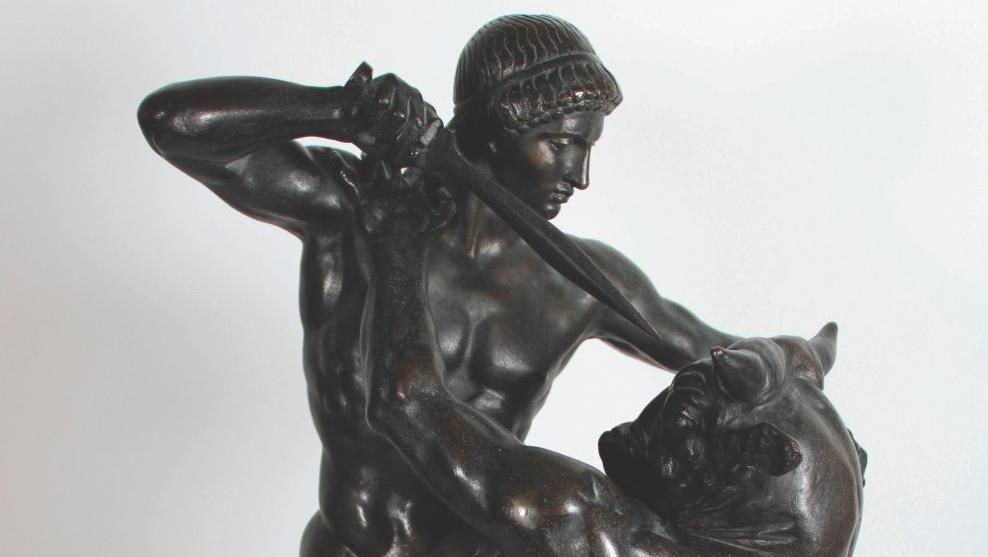 Antoine-Louis Barye (1795-1875), Thésée combattant le Minotaure, première version,... Barye chorégraphie  un duel mythique