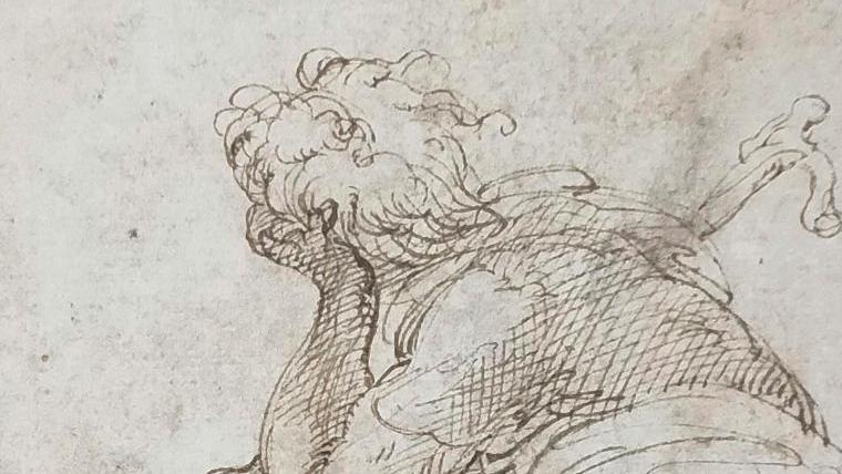 Giovanni Francesco Mazzola, dit le Parmesan (1503-1540), Étude de figure assise prise... Deux études du Parmesan pour un seul artefact