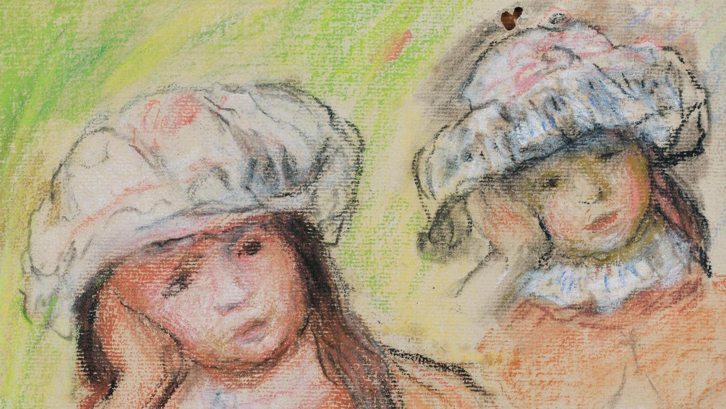 Pierre Auguste Renoir (1841-1919), Têtes de fillettes, pastel, monogramme rapporté... Les charmes enfantins célébrés par Renoir