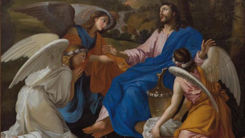 Daniel Hallé (1614-1675), Le Christ au désert servi par les anges, fin des années 1650,... Trésors du baroque au musée de Moulins