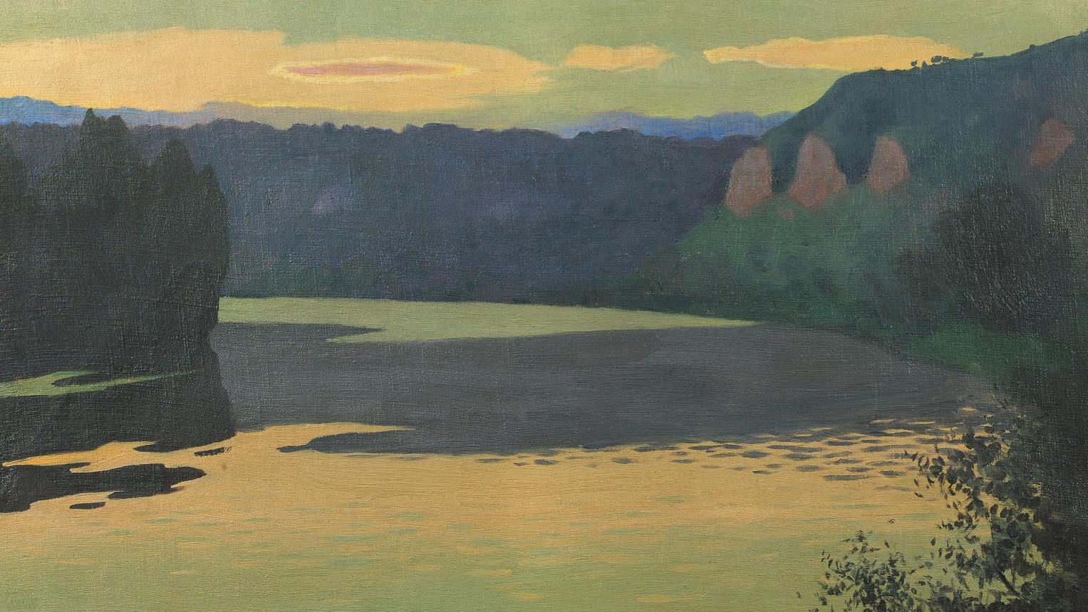 Félix Vallotton (1865-1925), La Seine aux Andelys, le soir, huile sur toile, signée...  Félix Vallotton : un paysage de la Seine sur les traces de Poussin