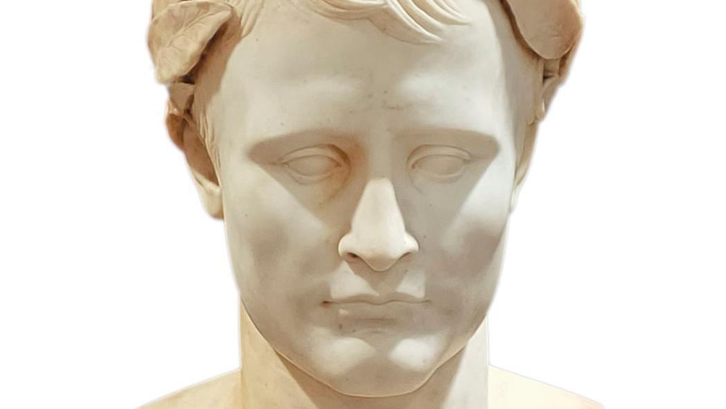 Carlo Marochetti (1805-1867), Napoléon Ier lauré, 1828, buste en hermès en marbre... Le souffle de l’épopée napoléonienne avec Marochetti