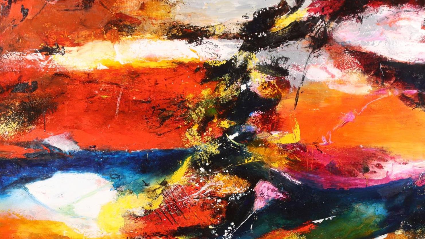 Kaloon Chhour (né en 1968), EK 1125, huile sur toile, signée et titrée au dos, 120 x 120 cm.... Kaloon Chhour, la force de la couleur