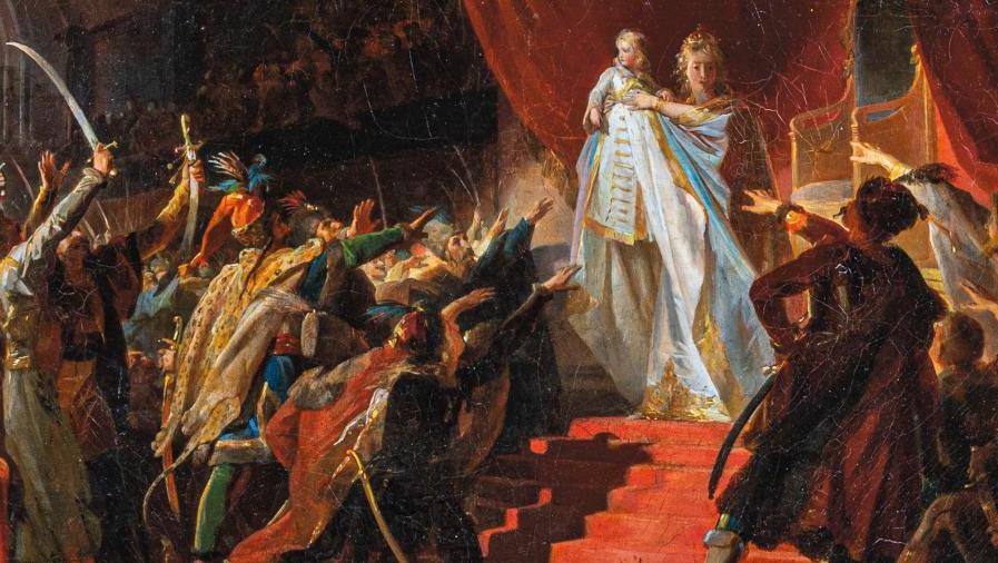 Alexandre-Évariste Fragonard (1780-1850),  Marie-Thérèse, reine de Hongrie, présentant... L’histoire revisitée par Fragonard fils