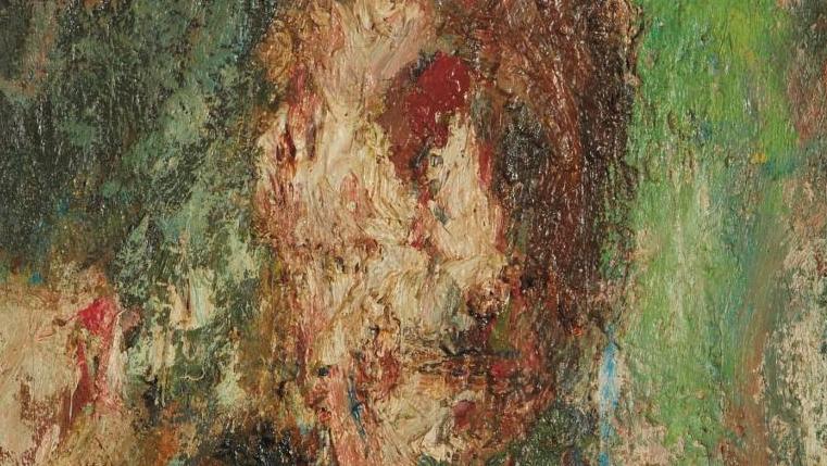 Eugène Leroy (1910-2000), Autoportrait, 1958, huile sur toile, signée, 100 x 50 cm.... Leroy comme un reflet,  ou Picasso et la paix