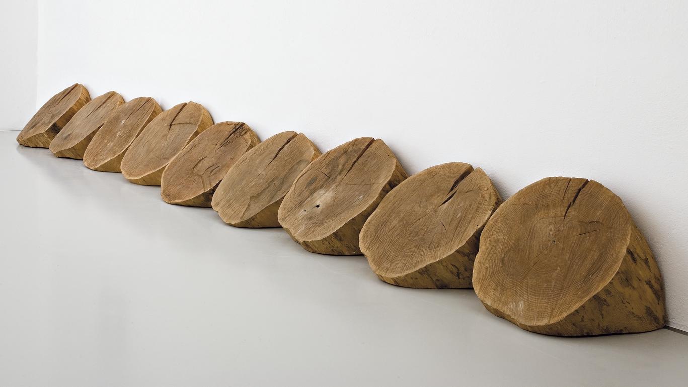 Toni Grand (1935-2005), Sans titre, 1980, neuf pièces de bois brut de sciage, 40 x 450 cm,... Une rétrospective Toni Grand à Montpellier