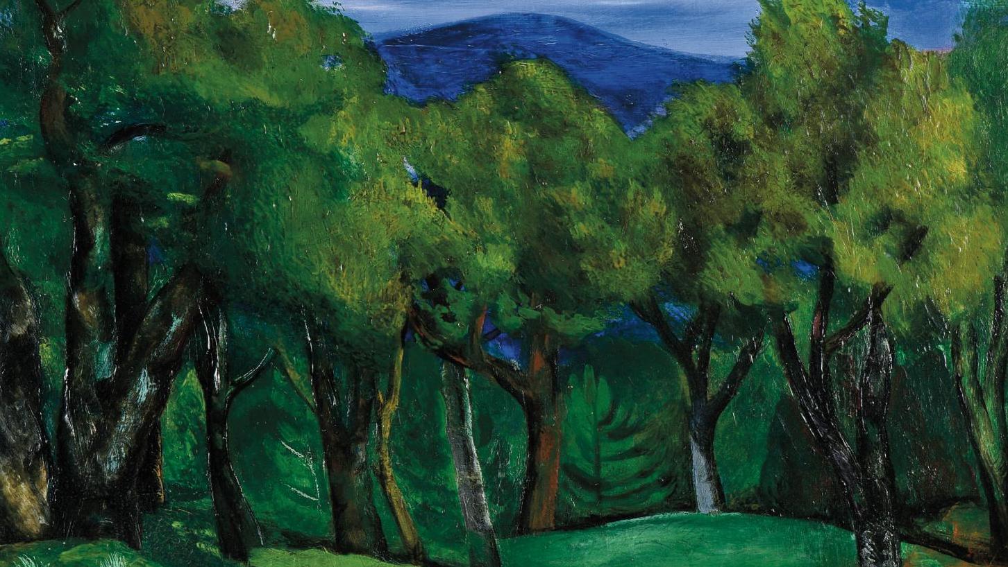 Moïse Kisling (1891-1953), Les Oliviers à l’aube (Saint-Tropez), 1912, toile, signée... Premières lueurs à Saint-Tropez avec Kisling